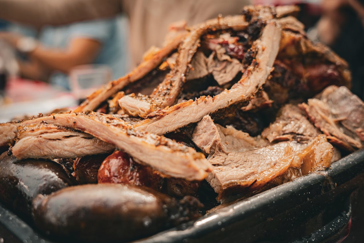 Hearty serving of traditional Argentinian asado. Perfect for food enthusiasts seeking authentic cuisine.